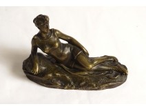 Small bronze sculpture reclining woman dancer Jean Garnier Art Nouveau 19th