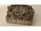 Mother-of-pearl silver metal box characters soldiers gallant scene nineteenth couple