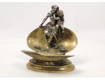 Tidy silvered bronze shell girl cherub 19th