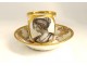 Paris porcelain cup saucer grisaille gilding young woman Empire XIXth