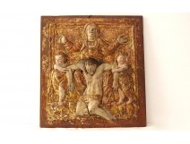 Carved wood bas-relief panel Pieta Descent Cross Virgin Christ XVIIth