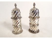 Pair of English solid silver shakers London Gibson &amp; Langman XIXth