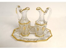 Pair cruets crystal glass tray cut gilding flowers XIXth century