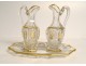 Pair cruets crystal glass tray cut gilding flowers XIXth century