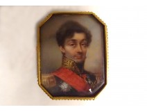 Miniature painted portrait General Comte de Coutard gold frame Empire XIXth