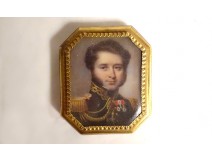 Miniature painted portrait Colonel Vicomte de Coutard gold frame Empire XIXth