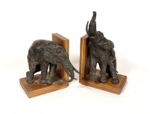 Pair of bookends elephant sculptures Ary Bitter bronze Art Deco 20th century