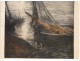 Etching engraving marine landscape boat fisherman Britain A.Lafitte 20th