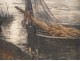 Etching engraving marine landscape boat fisherman Britain A.Lafitte 20th