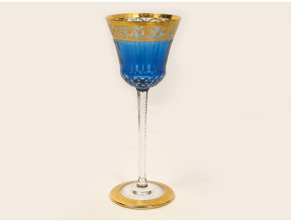 Crystal glass of St. Louis color blue and gilt 20th