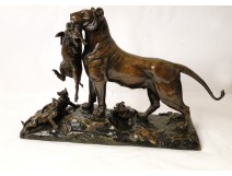 Lioness Cubs bronze sculpture Auguste Cain Susse Frères Paris 19th