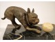 Pair of bookends marble 19th Cat and Dog