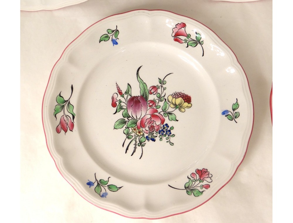 4 assiettes faïence Lunéville fleurs antique french XXème siècle