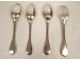 Lot of 3 spoons and 1 fork in solid silver Coq Paris 333gr late 18th century