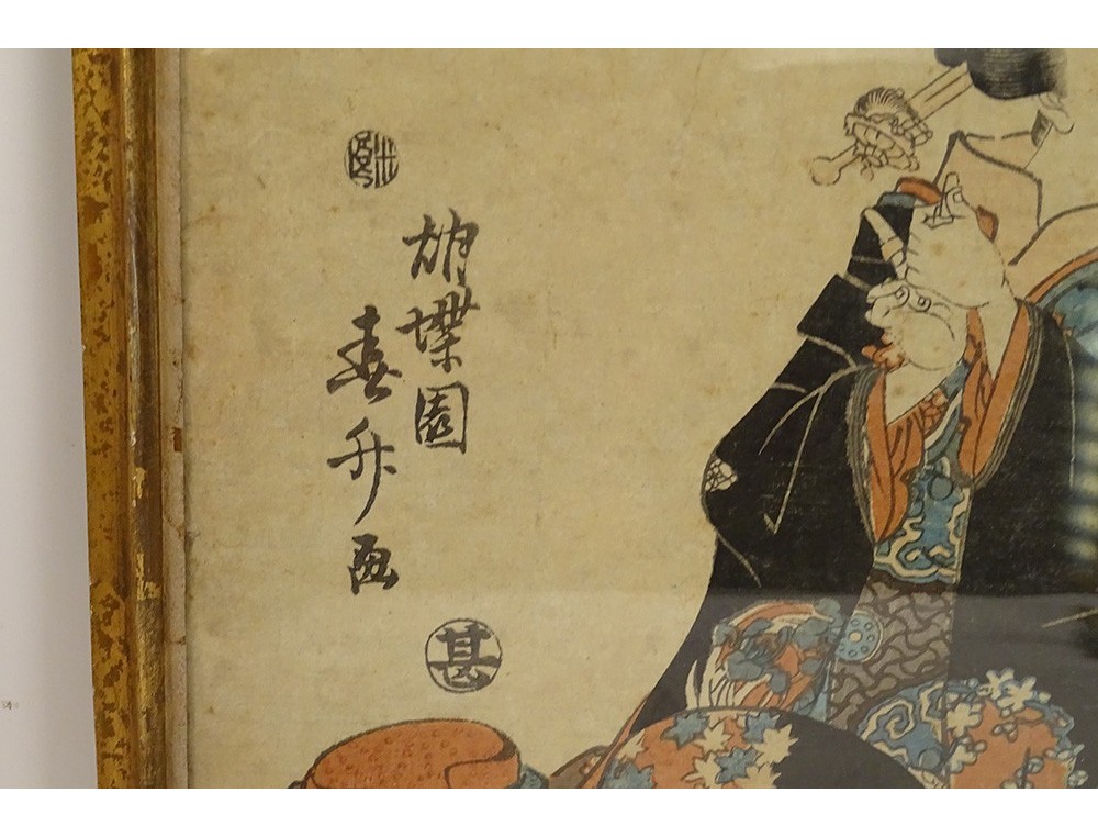 Estampe Japonaise Encadrée de Kunisada | Histoire du Samouraï Saito  Kuranokuke
