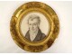 Miniature dessin portrait homme notable cadre rond doré fleurs XIXè siècle