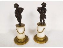 2 small sculptures Amours putti cornucopia Clodion bronze marble 19th