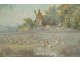 Gouache landscape scene hunting with hounds deer mill forest French school 18th