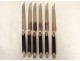 6 solid silver dessert knives Old Man ebony handle 19th century box