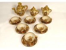 Tea service Satsuma porcelain cups Japan dragons characters Meiji 19th century