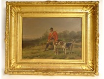 HSP painting Bombled hunting scene running dogs hunter Dutch school 19th