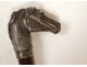 Old wooden cane with horse head pommel, solid German silver, 19th century