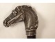 Old wooden cane with horse head pommel, solid German silver, 19th century