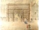 Watercolor drawing ink Roman Forum Capitol Arc Triomphe Rome 18th century frame