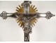 Large altar cross Christ crucifix gilded silver bronze cherubs 19th century