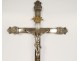 Large processional cross Christ crucifix silvered bronze cherubs 19th century