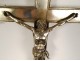 Large processional cross Christ crucifix silvered bronze cherubs 19th century