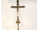 Large processional cross Christ crucifix silvered bronze cherubs 19th century