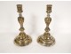 Pair of Louis XV candlesticks silvered bronze barrel knots garlands 18th century