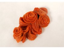Coral jewel brooch carved bouquet of pink flowers 20th century