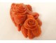 Coral jewel brooch carved bouquet of pink flowers 20th century