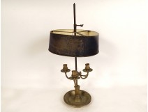 Louis XVI bouillotte lamp 3 bronze lights painted sheet metal lampshade 18th century