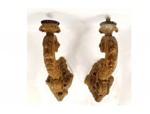 Pair of large sconces in carved lime wood early 18th century