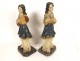 Pair of praying angel statues carved polychrome wood altarpiece 18th century