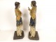 Pair of praying angel statues carved polychrome wood altarpiece 18th century