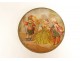 Round cardboard box gold paper painted decor gallant scene children soldier 19th