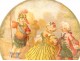 Round cardboard box gold paper painted decor gallant scene children soldier 19th