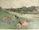 HSC painting Paul Strecker landscape countryside figures lying lawn 20th century