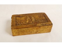 Humorous snuff box carved wood wolves Hen castle fable 19th century