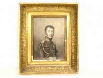 Table drawing portrait officer uniform medal stuccoed frame 19th century