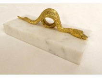 Paperweight sculpture gilt bronze snake white marble 19th century