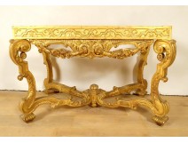 Louis XIV console carved gilded wood garlands flowers shells 18th century