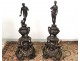 Pair of large bronze andirons fireplace Jupiter Juno Renaissance castle XIX