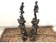 Pair of large bronze andirons fireplace Jupiter Juno Renaissance castle XIX