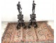 Pair of large bronze andirons fireplace Jupiter Juno Renaissance castle XIX