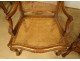 Suite 6 Regency beech cane armchairs carved flower shells XVIIIth